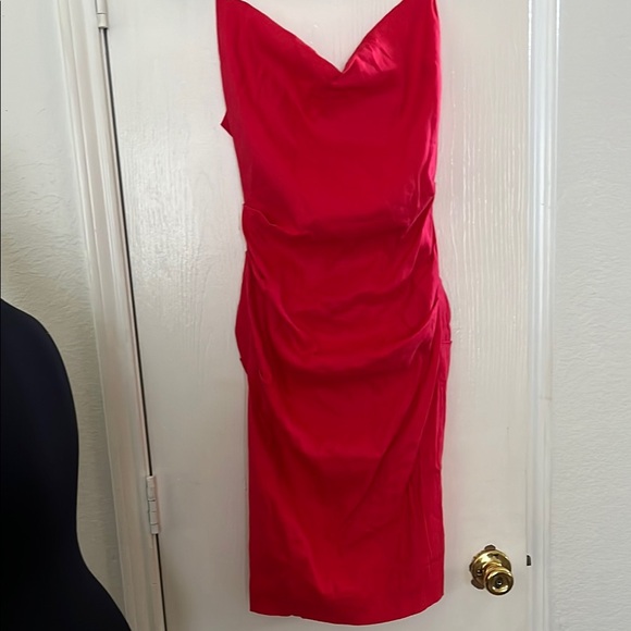 nicole miller red ruched dress Nicole Miller Linen-Blend Sheath Dress